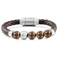 Pulsera de Piedras Preciosas, con Cuero de PU & acero inoxidable, pulido, diferentes materiales para la opción & unisexo, más colores para la opción, 10mm, longitud:aproximado 8.3 Inch, Vendido por Sarta