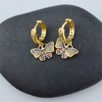 Aro aro gota pendiente, metal, Mariposa, chapado en color dorado, micro arcilla de zirconia cúbica & para mujer, 33mm, Vendido por Par