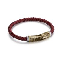 Men Bracelet, Titanium Steel, with Faux Leather, plated, for man, red 