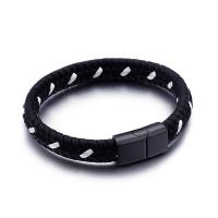 Men Bracelet, Titanium Steel, with Faux Leather, gun black plated, for man, black, 13mm 