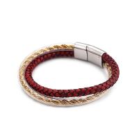 Men Bracelet, Titanium Steel, with PU Leather, plated, for man & multi-strand 