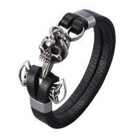 Männer Armband, 316 L Edelstahl, mit Mikrofaser PU, plattiert, Modeschmuck, schwarz, 6mmX3mm, verkauft von Strang