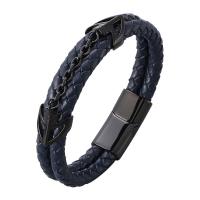 Männer Armband, 316 L Edelstahl, mit Split-Layer-Rindsleder, plattiert, Modeschmuck, tiefblau, 6mmX2mm, verkauft von Strang