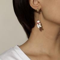 Asymmetric Earrings, Zinc Alloy, with enamel, Penguin, plated, fashion jewelry & for woman, white 