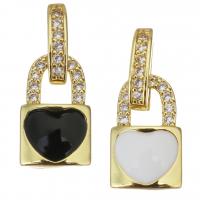 Cubic Zirconia Micro Pave Brass Pendant, Lock, gold color plated, micro pave cubic zirconia & enamel Approx 