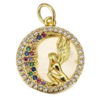 Cubic Zirconia Micro Pave Brass Pendant, with Shell, gold color plated, micro pave cubic zirconia Approx 3.5mm 