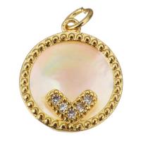 Cubic Zirconia Micro Pave Brass Pendant, with Shell, gold color plated, micro pave cubic zirconia Approx 3.5mm 