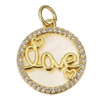 Cubic Zirconia Micro Pave Brass Pendant, with Shell, gold color plated, micro pave cubic zirconia Approx 3.5mm 