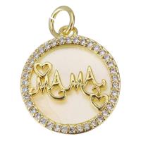 Cubic Zirconia Micro Pave Brass Pendant, with Shell, gold color plated, micro pave cubic zirconia Approx 3.5mm 