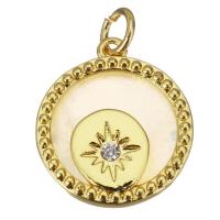 Cubic Zirconia Micro Pave Brass Pendant, with Shell, gold color plated, micro pave cubic zirconia Approx 3.5mm 