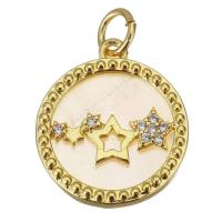 Cubic Zirconia Micro Pave Brass Pendant, with Shell, gold color plated, micro pave cubic zirconia Approx 3.5mm 