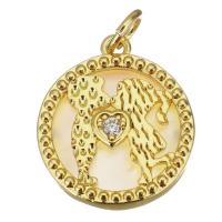 Cubic Zirconia Micro Pave Brass Pendant, with Shell, gold color plated, micro pave cubic zirconia Approx 3.5mm 