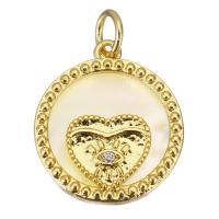 Cubic Zirconia Micro Pave Brass Pendant, with Shell, gold color plated, micro pave cubic zirconia Approx 3.5mm 