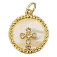 Cubic Zirconia Micro Pave Brass Pendant, with Shell, gold color plated, micro pave cubic zirconia Approx 3.5mm 