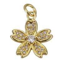 Cubic Zirconia Micro Pave Brass Pendant, Flower, gold color plated, micro pave cubic zirconia Approx 3mm 