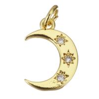 Cubic Zirconia Micro Pave Brass Pendant, Moon, gold color plated, micro pave cubic zirconia Approx 2.5mm 