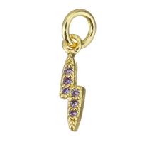 Cubic Zirconia Micro Pave Brass Pendant, Lightning Symbol, gold color plated, micro pave cubic zirconia Approx 3mm 