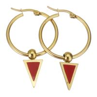 Aro aro gota pendiente, acero inoxidable, con resina, Triángulo, chapado en color dorado, para mujer, Rojo, 29x31mm,11x21mm, Vendido por Par