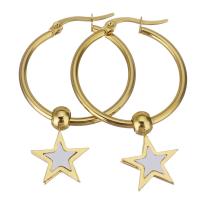 Aro aro gota pendiente, acero inoxidable, con resina, Estrella, chapado en color dorado, para mujer, Blanco, 29x31mm,13.5x19mm, Vendido por Par