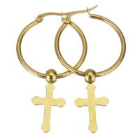 Aro aro gota pendiente, acero inoxidable, Cruces, chapado en color dorado, para mujer, 29x31mm,13x26mm, Vendido por Par