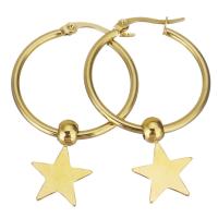 Aro aro gota pendiente, acero inoxidable, Estrella, chapado en color dorado, para mujer, 29x31mm,13.5x19mm, Vendido por UD