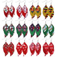 Christmas Earrings, PU Leather, with Zinc Alloy, Teardrop, printing, Christmas jewelry & for woman 