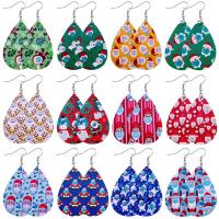 Christmas Earrings, PU Leather, with Zinc Alloy, Teardrop, printing, Christmas jewelry & for woman 