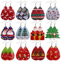 Christmas Earrings, PU Leather, with Zinc Alloy, printing, Christmas jewelry  & for woman 