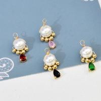 Rhinestone Brass Pendants, with Plastic Pearl, 18K gold plated, DIY & with rhinestone 