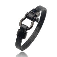 Männer Armband, Edelstahl, mit PU Leder, plattiert, für den Menschen & Multi-Strang, schwarz, 21.5CM, verkauft von PC