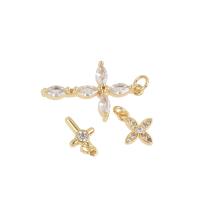 Cubic Zirconia Micro Pave Brass Pendant, Cross, plated, DIY & micro pave cubic zirconia, golden Approx 1mm 