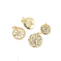 Cubic Zirconia Micro Pave Brass Pendant, Round, plated & DIY & micro pave cubic zirconia 16*14*1mm Approx 1mm 