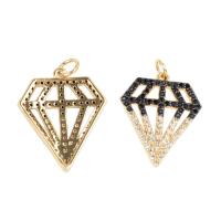 Cubic Zirconia Micro Pave Brass Pendant, Diamond Shape, plated, DIY & micro pave cubic zirconia, golden, 20*17*2mm Approx 1mm 