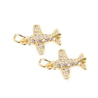 Cubic Zirconia Micro Pave Brass Pendant, Airplane, plated, DIY & micro pave cubic zirconia, golden, 16*12*2mm Approx 1mm 