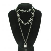 Collar Multi de la capa, aleación de zinc, chapado en color de plata, unisexo, Negro, longitud:14.9 Inch, Vendido por Sarta