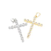 Cubic Zirconia Micro Pave Brass Pendant, Cross, plated, DIY & micro pave cubic zirconia 28*19*1mm 