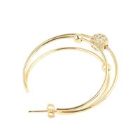 Brass Hoop Earring, Moon, plated, DIY & micro pave cubic zirconia, golden, 49.5*41*8mm 