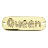 Cubic Zirconia Micro Pave Brass Connector, gold color plated, with letter pattern & micro pave cubic zirconia Approx 1.5mm 