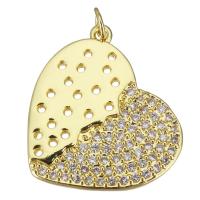 Colgante de Micro Pavé de Zirconía Cúbica, metal, Corazón, chapado en color dorado, micro arcilla de zirconia cúbica, 23x25x2.5mm, agujero:aproximado 3.5mm, Vendido por UD