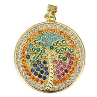 Cubic Zirconia Micro Pave Brass Pendant, Flat Round, gold color plated, micro pave cubic zirconia Approx 3.5mm 