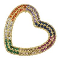 Cubic Zirconia Micro Pave Brass Pendant, Heart, gold color plated, micro pave cubic zirconia & hollow, multi-colored Approx 2.5mm 