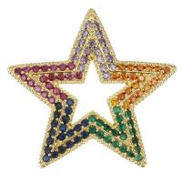 Cubic Zirconia Micro Pave Brass Pendant, Star, gold color plated, micro pave cubic zirconia & hollow, multi-colored Approx 2.5mm 