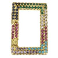 Mode mousqueton porte-clés, laiton, rectangle, Placage de couleur d'or, pavé de micro zircon, multicolore Vendu par PC