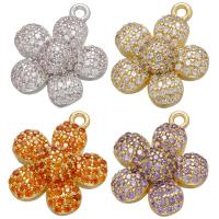 Cubic Zirconia Micro Pave Brass Pendant, Flower, plated, micro pave cubic zirconia Approx 1mm 