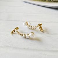 Earring Cuff and Wraps, Brass, with Shell Pearl, gold color plated, for woman, white, 34mm 