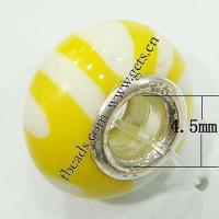 Abalorio Europeo de porcelana, Toroidal, doble núcleo de plata esterlina sin rosca & 2-tono & veta, amarillo, 15x9mm, agujero:aproximado 4.5mm, Vendido por UD