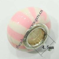 Abalorio Europeo de porcelana, Toroidal, doble núcleo de plata esterlina sin rosca & 2-tono & veta, Rosado, 15x9mm, agujero:aproximado 4.5mm, Vendido por UD