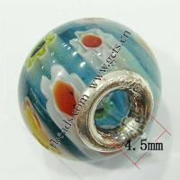 Abalorio de cristal Europeo de Millefiori, millefiori de cristal, Toroidal, doble núcleo de plata esterlina sin rosca, 16x12mm, Vendido por UD