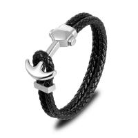 Männer Armband, 316 Edelstahl, mit Kunstleder, plattiert, Modeschmuck, schwarz, verkauft von Strang