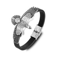 Männer Armband, 316 Edelstahl, mit Kunstleder, Modeschmuck, schwarz, verkauft von Strang